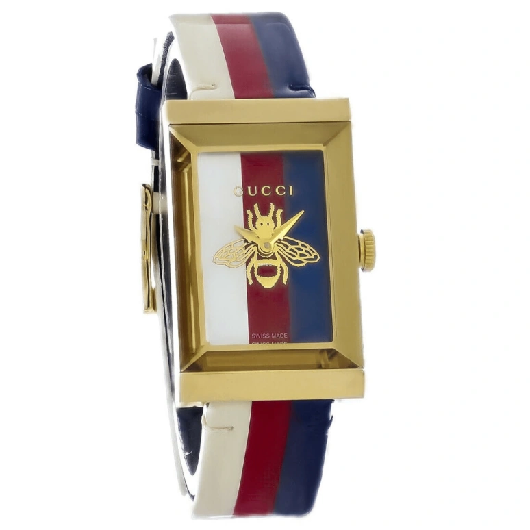 GUCCI,G-Frame 21x34mm,21x34mm,Stainless Steel,White,Red,Blue,Multi-Color,Quartz,Sapphire,Rectangular,YA147409