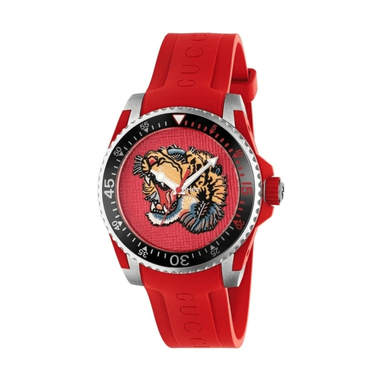 GUCCI,Gucci Dive 40mm,40mm,Stainless Steel,Red,Quartz,Sapphire,Crystal Glass,Round,YA136315