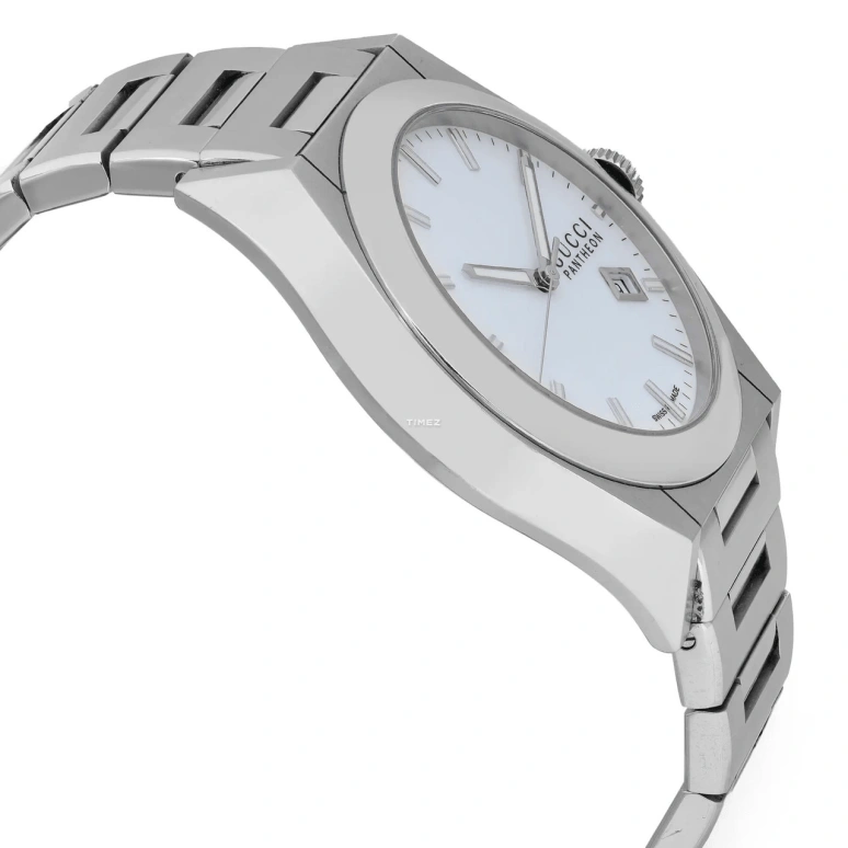 GUCCI,Pantheon 44mm,44mm,Stainless Steel,White,Quartz,Day,Sapphire,Crystal Glass,YA115210