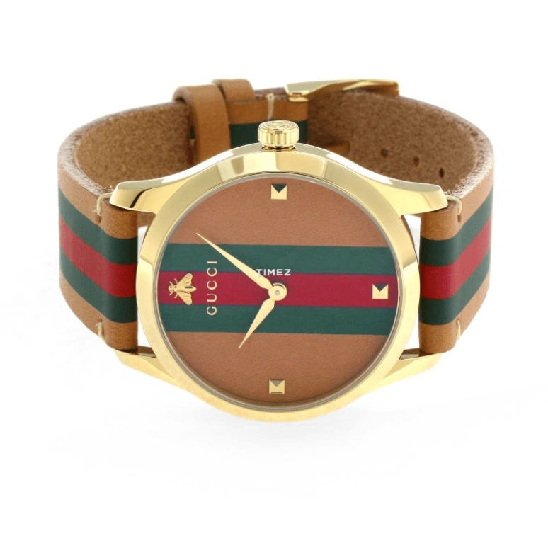 GUCCI,G-Timeless 38mm,38mm,Stainless Steel,Red,Coffee,Brown,Quartz,Sapphire,Crystal Glass,Round,529694 I86A0 8587