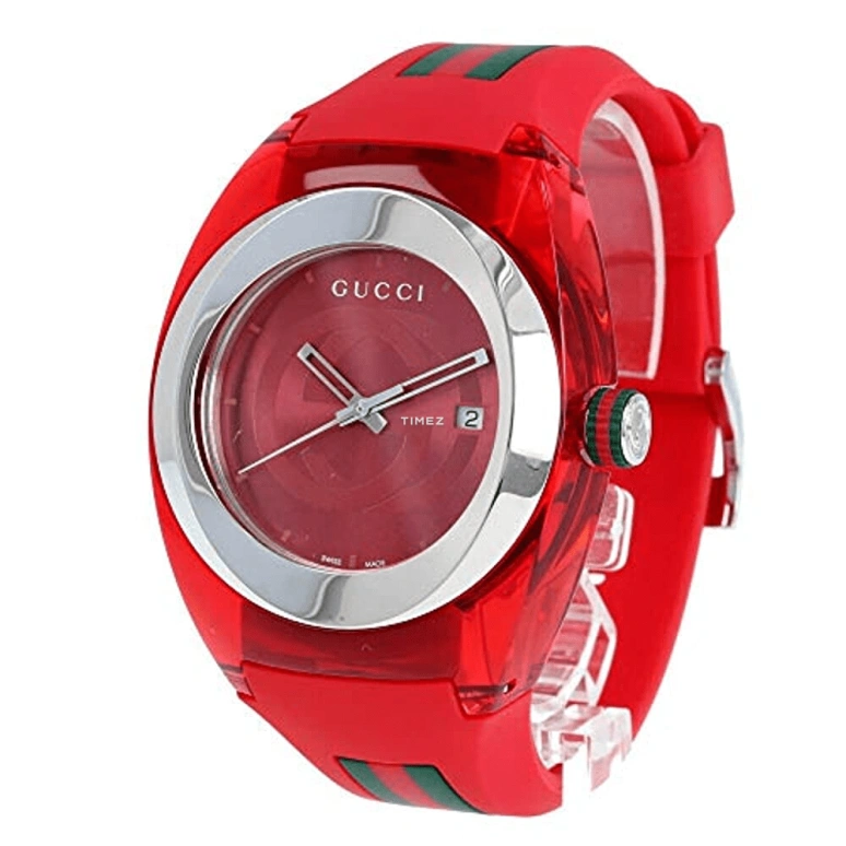 GUCCI,Gucci 46mm,46mm,Stainless Steel,Red,Quartz,Day,Round,YA137103A