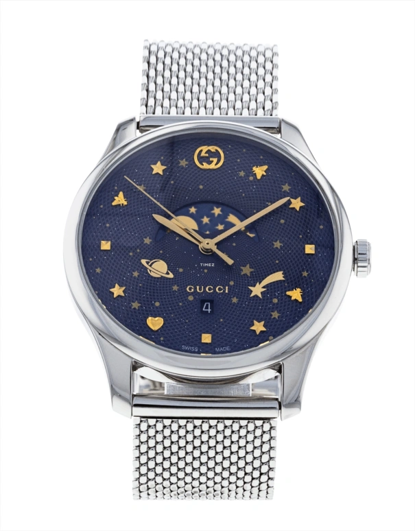 GUCCI,G-Timeless 40mm,40mm,Stainless Steel,Blue,Quartz,Moonphase,Day,YA126328