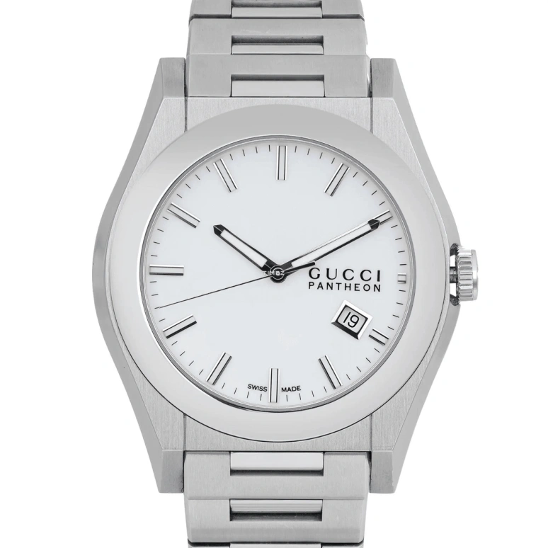 GUCCI,Pantheon 44mm,44mm,Stainless Steel,White,Quartz,Day,Sapphire,Crystal Glass,YA115210