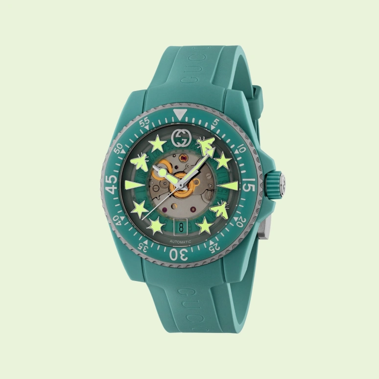 GUCCI,Gucci Dive 40mm,40mm,Bioceramic,Plastic,Transparent,Ocean Blue,Blue,Sapphire,Ocean Blue,Blue,YA136344