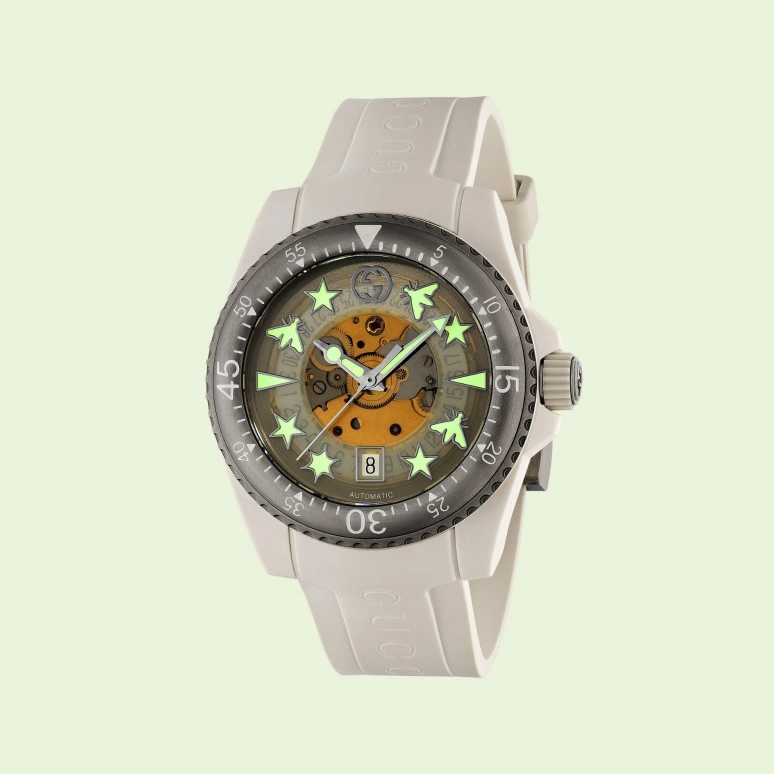 GUCCI,Gucci Dive 40mm,40mm,Plastic,Transparent,Sapphire,White,YA136343