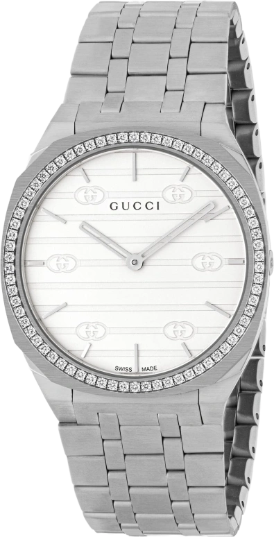 GUCCI,Gucci 25H 34mm,34mm,Stainless Steel,White,Quartz,Sapphire,Crystal Glass,Round,673109 I16F0 1108