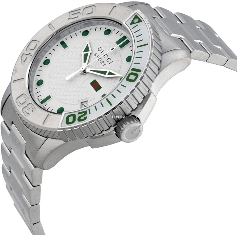 GUCCI,Gucci 44mm,44mm,Stainless Steel,White,Quartz,Day,Sapphire,YA126232