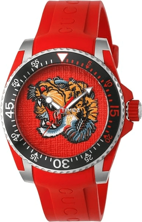 GUCCI,Gucci Dive 40mm,40mm,Stainless Steel,Red,Quartz,Sapphire,Crystal Glass,Round,YA136315