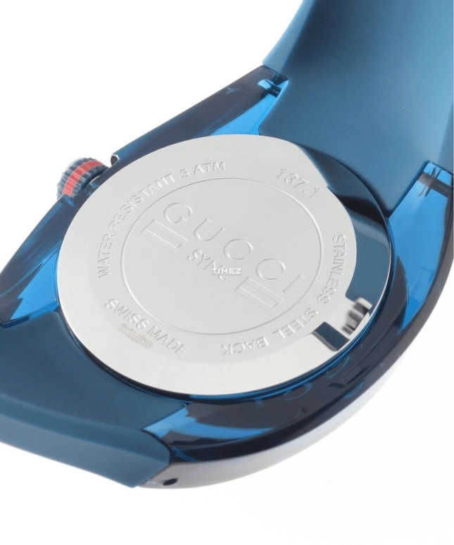 GUCCI,Gucci 45mm,45mm,Stainless Steel,Plastic,Blue,Quartz,Day,Sapphire,YA137104A