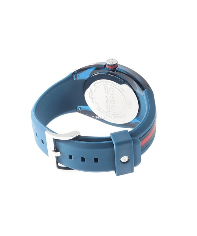 GUCCI,Gucci 45mm,45mm,Stainless Steel,Plastic,Blue,Quartz,Day,Sapphire,YA137104A