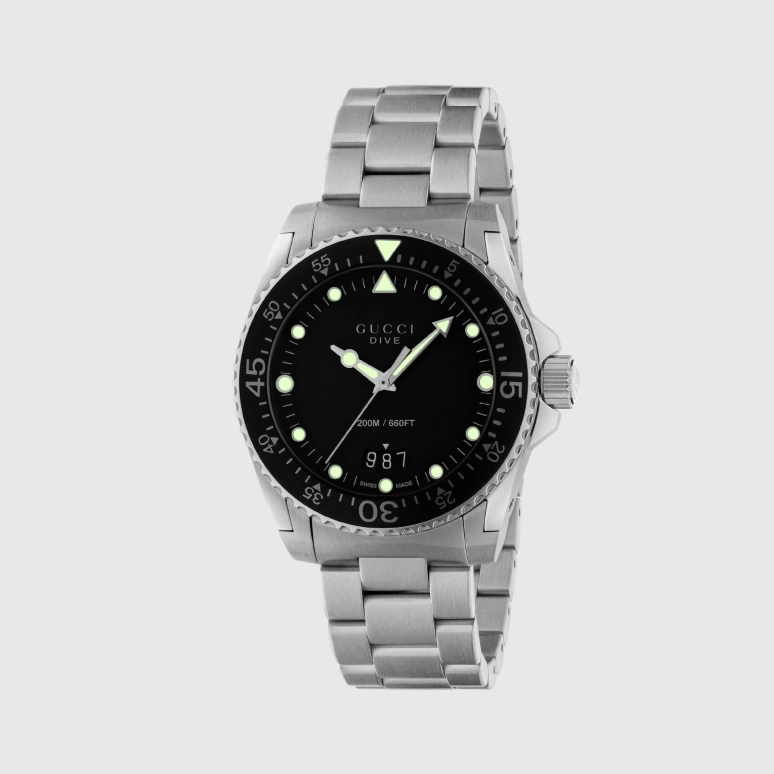 GUCCI,Gucci Dive 40mm,40mm,Stainless Steel,Black,Quartz,Day,Sapphire,Crystal Glass,632996 I1600 8489