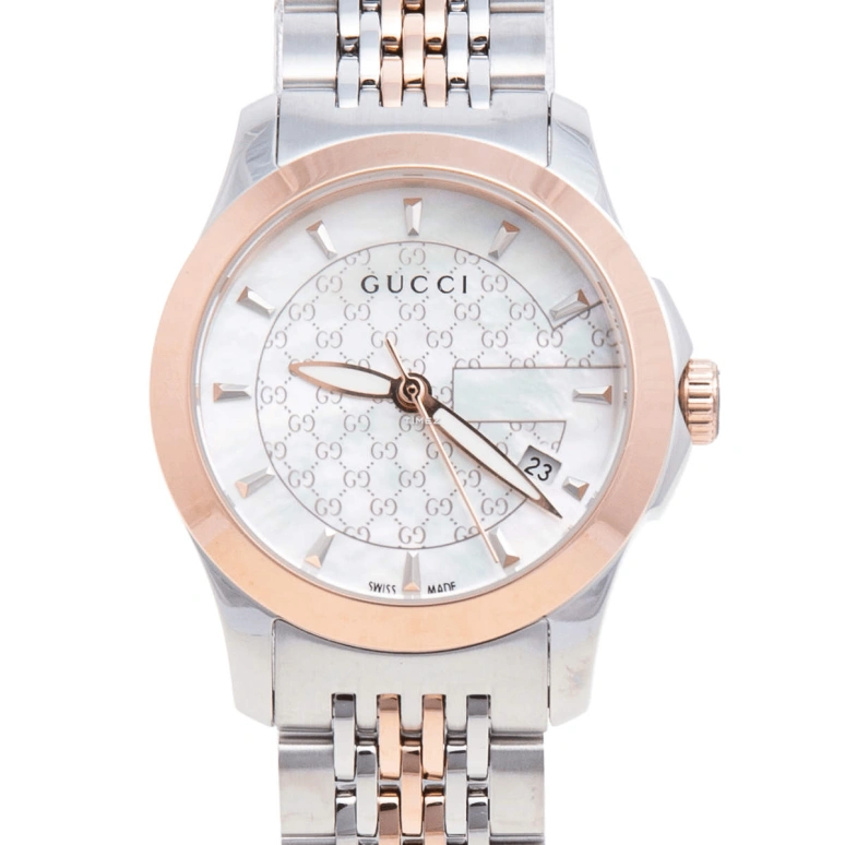 GUCCI,Gucci 27mm,27mm,Stainless Steel,White,Quartz,Day,Sapphire,Crystal Glass,YA126539
