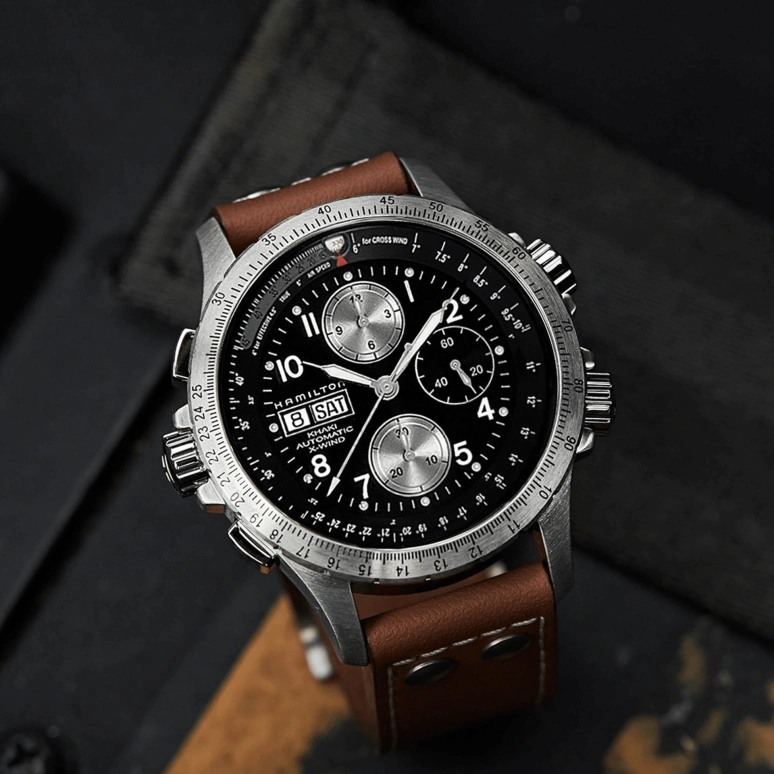 Hamilton,Khaki Aviation 44mm,44mm,Stainless Steel,Black,Automatic,Chronograph,Date,Day,H77616533