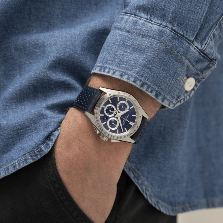 Hamilton,Jazzmaster 42mm,42mm,Stainless Steel,Blue,Automatic,Chronograph,Day,H36616640