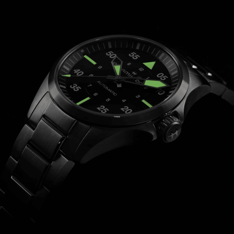 Hamilton,Khaki Aviation 11.15mm,11.15mm,Stainless Steel,Black,Automatic,Sapphire,Glass,Silver,H76215130