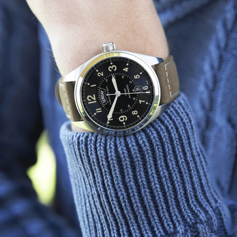 Hamilton,Khaki Field 42mm,42mm,Stainless Steel,Black,Automatic,Chronograph,Date,Day,H70505833