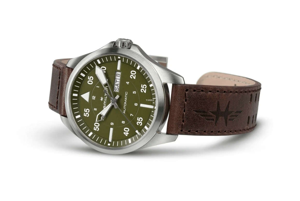 Hamilton,Khaki Aviation 42mm,42mm,Stainless Steel,Green,Automatic,Date,Day,H64635560