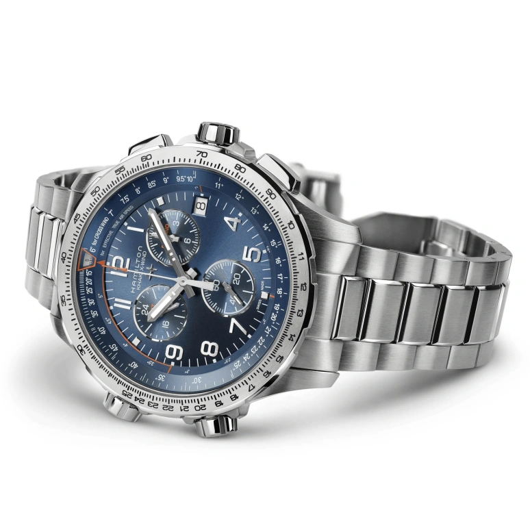 Hamilton,Khaki Aviation 46mm,46mm,Stainless Steel,Blue,Quartz,Chronograph,Date,Rattrapante,H77922141