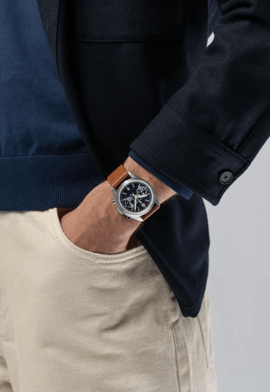 Hamilton,Khaki Aviation 40mm,40mm,Stainless Steel,Blue,Handwound,Chronograph,60hours,H76409540