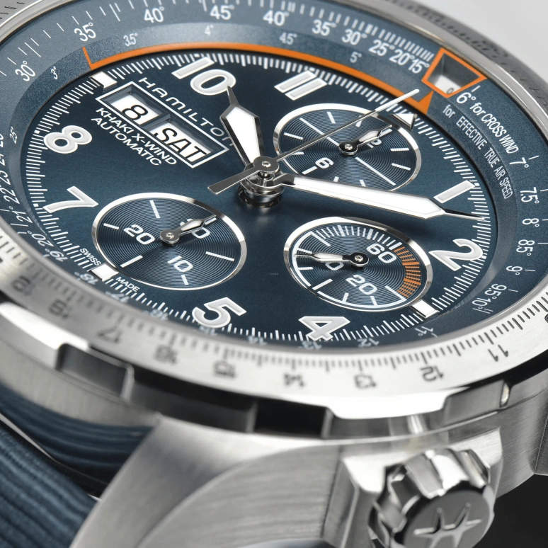 Hamilton,Khaki Aviation 45mm,45mm,Stainless Steel,Blue,Automatic,Chronograph,Date,Day,H77906940