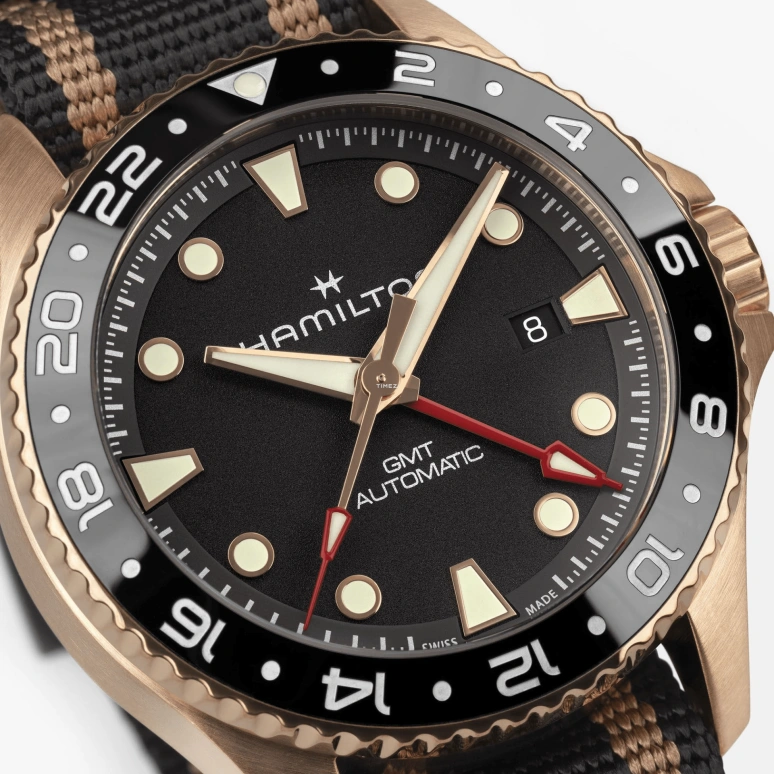 Hamilton,Khaki Navy 43mm,43mm,Bronze,Titanium,Black,Automatic,Day,Dule Time,GMT,H82565930