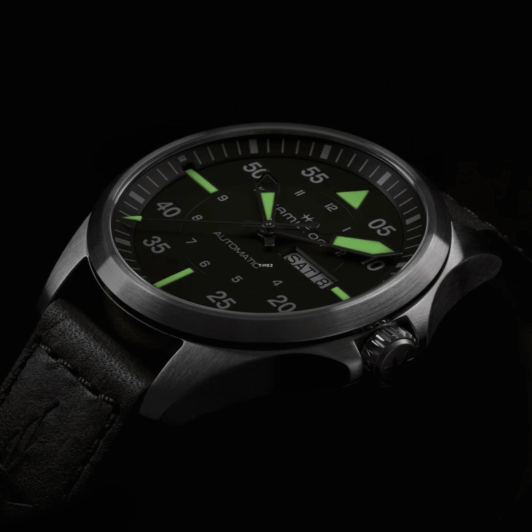 Hamilton,Khaki Aviation 42mm,42mm,Stainless Steel,Green,Automatic,Date,Day,H64635560