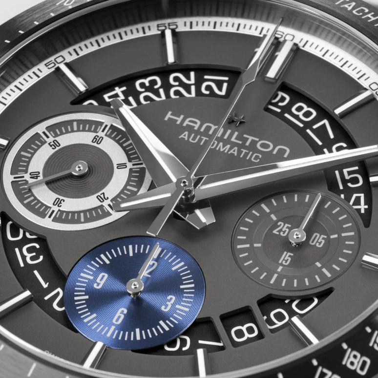 Hamilton,Jazzmaster 42mm,42mm,Stainless Steel,Black,Grey,Automatic,Chronograph,Day,H36646780