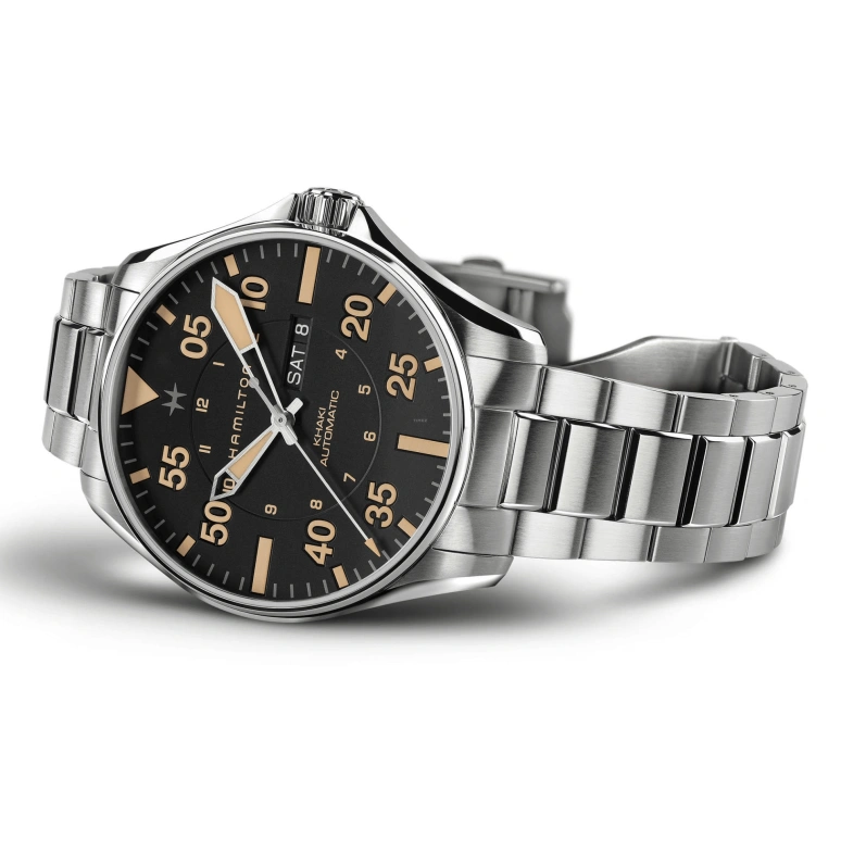 Hamilton,Khaki Aviation 46mm,46mm,Stainless Steel,Black,Automatic,Chronograph,Date,Day,H64725131