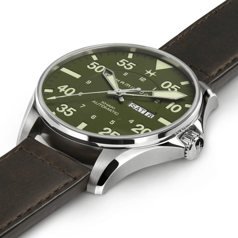 Hamilton,Khaki Aviation 46mm,46mm,Stainless Steel,Green,Automatic,Date,Day,H64735561