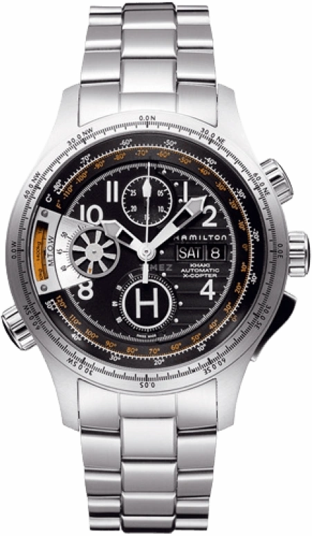 Hamilton,Khaki Aviation 44mm,44mm,Stainless Steel,Black,Automatic,Chronograph,Date,Day,H76616133