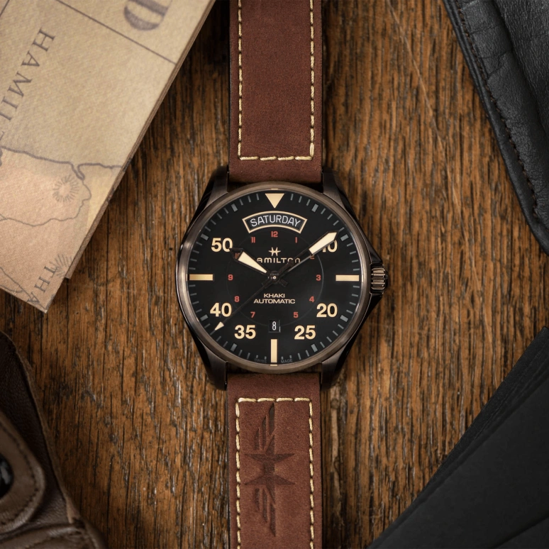 Hamilton,Khaki Aviation 42mm,42mm,Stainless Steel,Black,Automatic,Date,Day,H64605531