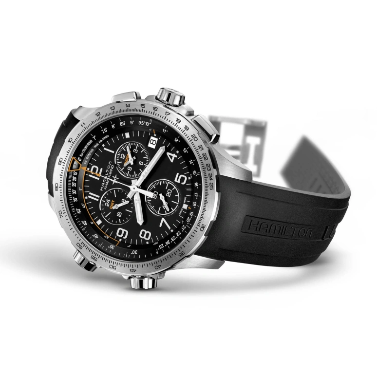 Hamilton,Khaki Aviation 46mm,46mm,Stainless Steel,Black,Quartz,Chronograph,Date,Rattrapante,H77912335