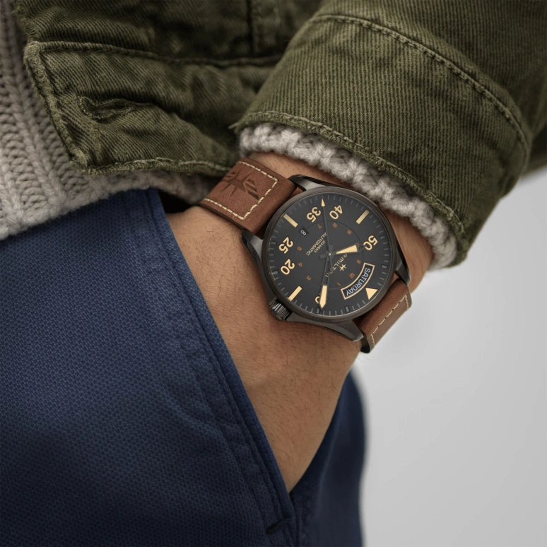 Hamilton,Khaki Aviation 42mm,42mm,Stainless Steel,Black,Automatic,Date,Day,H64605531