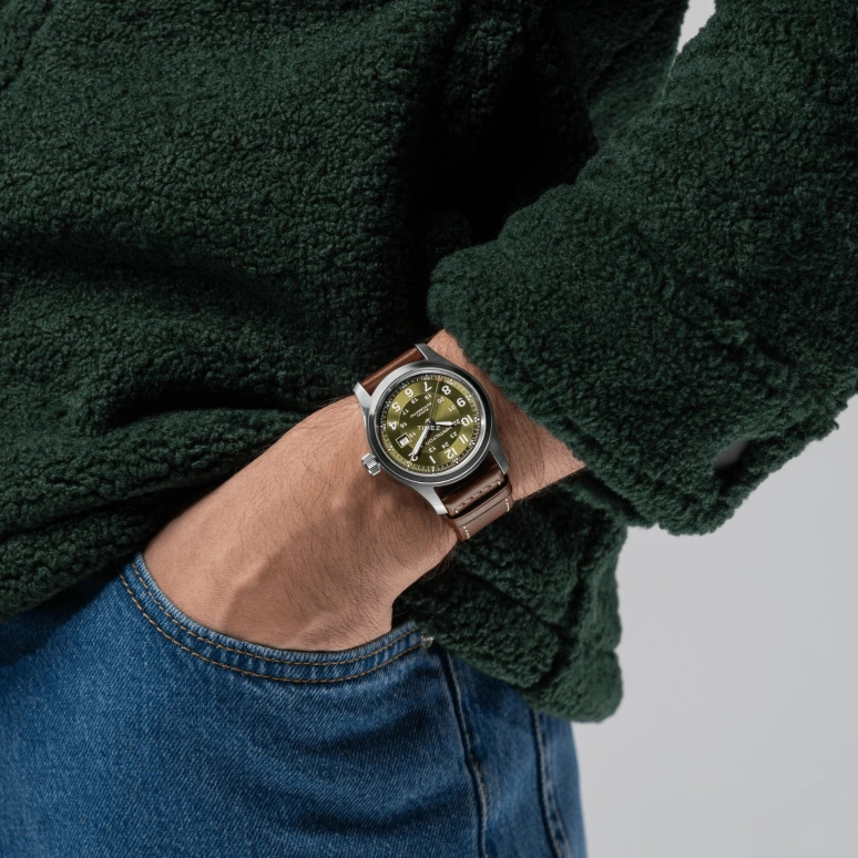 Hamilton,Khaki Field 42mm,42mm,Stainless Steel,Olive Green,Automatic,Day,80hours,H70605560
