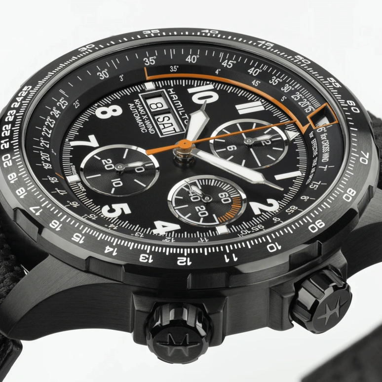 Hamilton,Khaki Aviation 45mm,45mm,Stainless Steel,Black,Automatic,Chronograph,Date,Day,H89736930