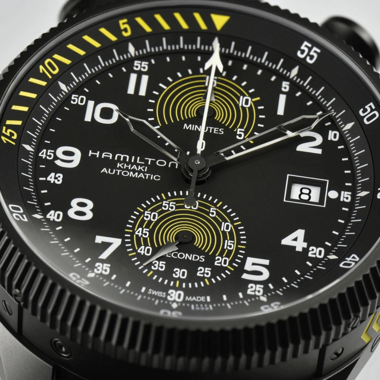 Hamilton,Khaki Aviation 46mm,46mm,Stainless Steel,Black,Automatic,Chronograph,Day,H76776733