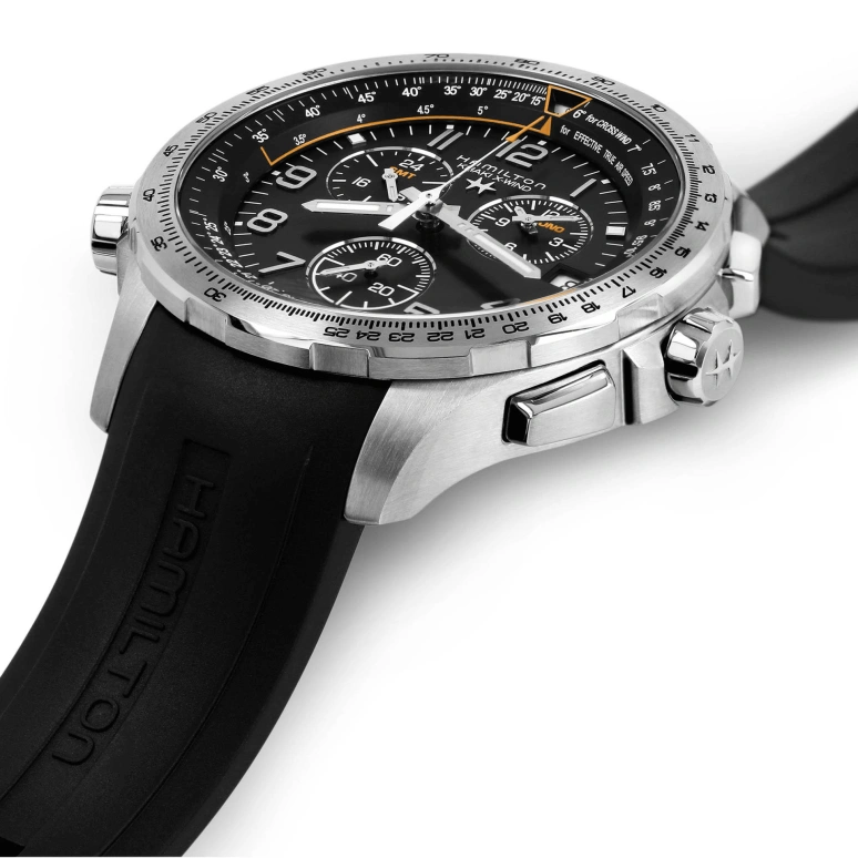 Hamilton,Khaki Aviation 46mm,46mm,Stainless Steel,Black,Quartz,Chronograph,Date,Rattrapante,H77912335