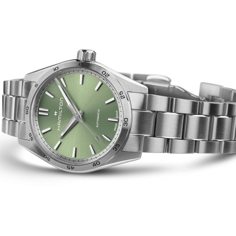 Hamilton,Jazzmaster 34mm,34mm,Stainless Steel,Green,Automatic,Sapphire,Glass,Tonneau,H36105160