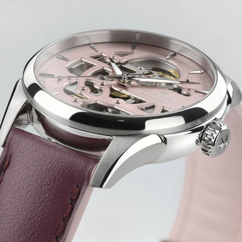 Hamilton,Jazzmaster 36mm,36mm,Stainless Steel,Pink,Skeleton,Automatic,Sapphire,Crystal Glass,Round,H32265870