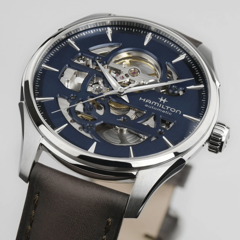 Hamilton,Jazzmaster 40mm,40mm,Stainless Steel,Blue,Skeleton,Automatic,Sapphire,Crystal Glass,Round,H42535541