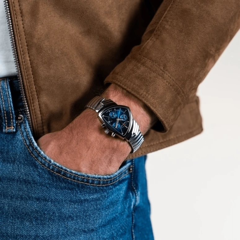 Hamilton,Ventura 32.30x50.30mm,32.30x50.30mm,Stainless Steel,Blue,Quartz,Chronograph,Day,H24432141