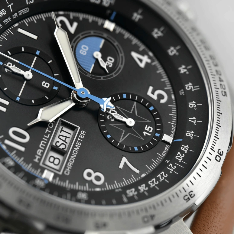 Hamilton,Khaki Aviation 45mm,45mm,Stainless Steel,Black,Automatic,Chronograph,Date,Day,H77776531