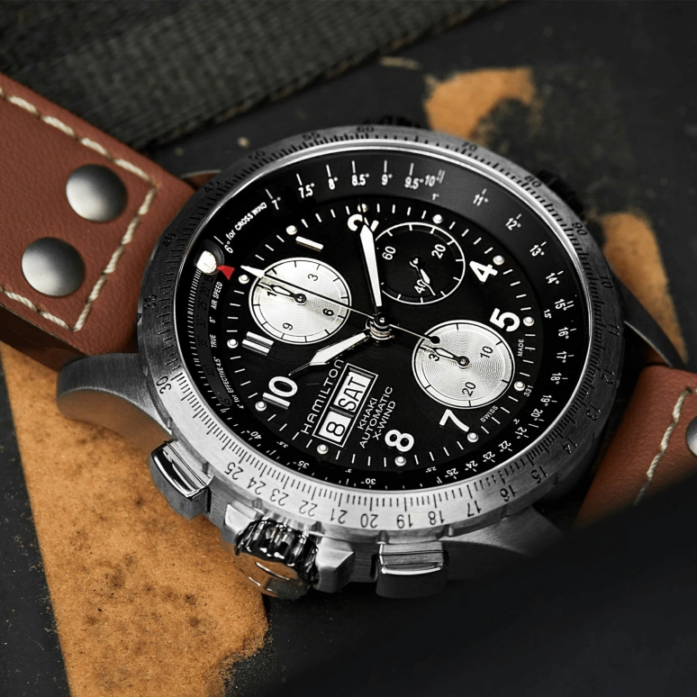 Hamilton,Khaki Aviation 44mm,44mm,Stainless Steel,Black,Automatic,Chronograph,Date,Day,H77616533