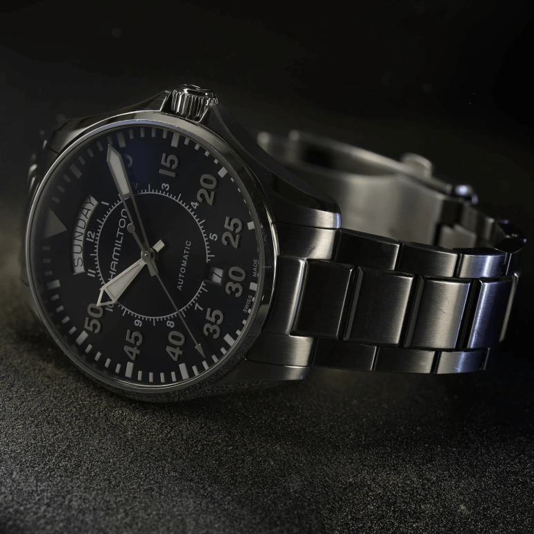 Hamilton,Khaki Aviation 42mm,42mm,Stainless Steel,Black,Automatic,Date,Day,H64615135