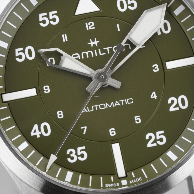 Hamilton,Khaki Aviation 39mm,39mm,Stainless Steel,Green,Automatic,80hours,In-house Caliber,H76305560