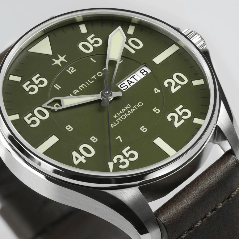 Hamilton,Khaki Aviation 46mm,46mm,Stainless Steel,Green,Automatic,Date,Day,H64735561
