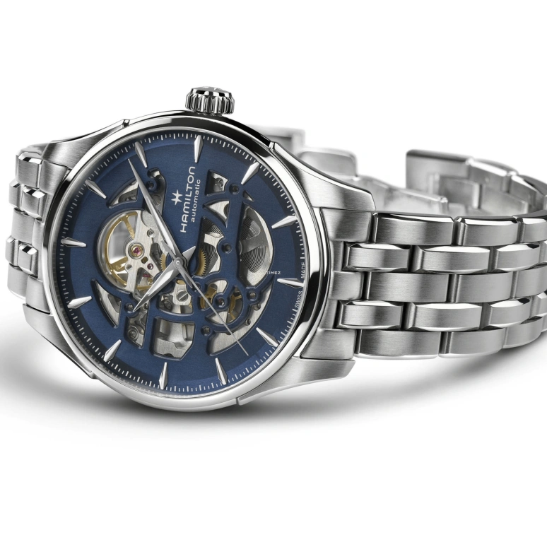 Hamilton,Jazzmaster 40mm,40mm,Stainless Steel,Skeleton,Blue,Automatic,Sapphire,Crystal Glass,Round,H42535141