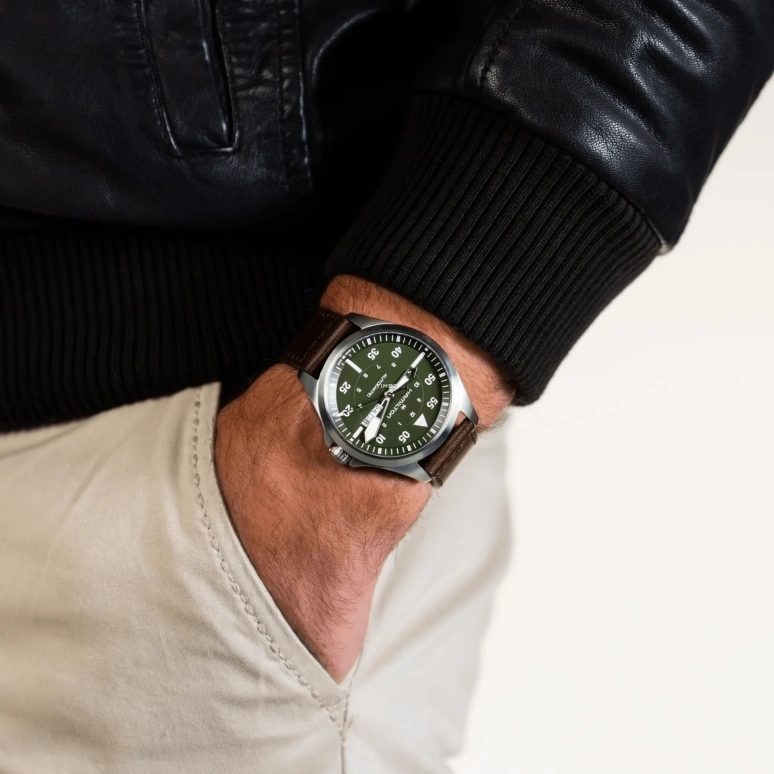 Hamilton,Khaki Aviation 42mm,42mm,Stainless Steel,Green,Automatic,Date,Day,H64635560