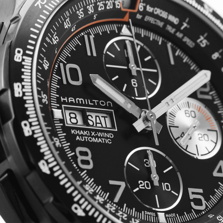Hamilton,Khaki Aviation 45mm,45mm,Stainless Steel,Black,Automatic,Chronograph,Date,Day,H77736733