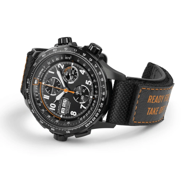 Hamilton,Khaki Aviation 45mm,45mm,Stainless Steel,Black,Automatic,Chronograph,Date,Day,H89736930